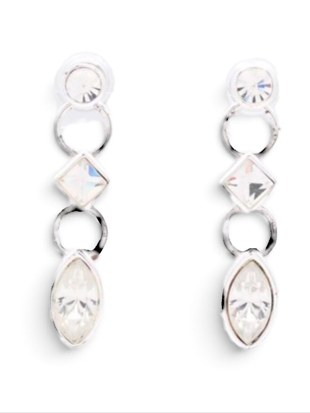 GIVENCHY Pierced Drop Dangle Earrings Dangle Silver Tone With Rhinestones